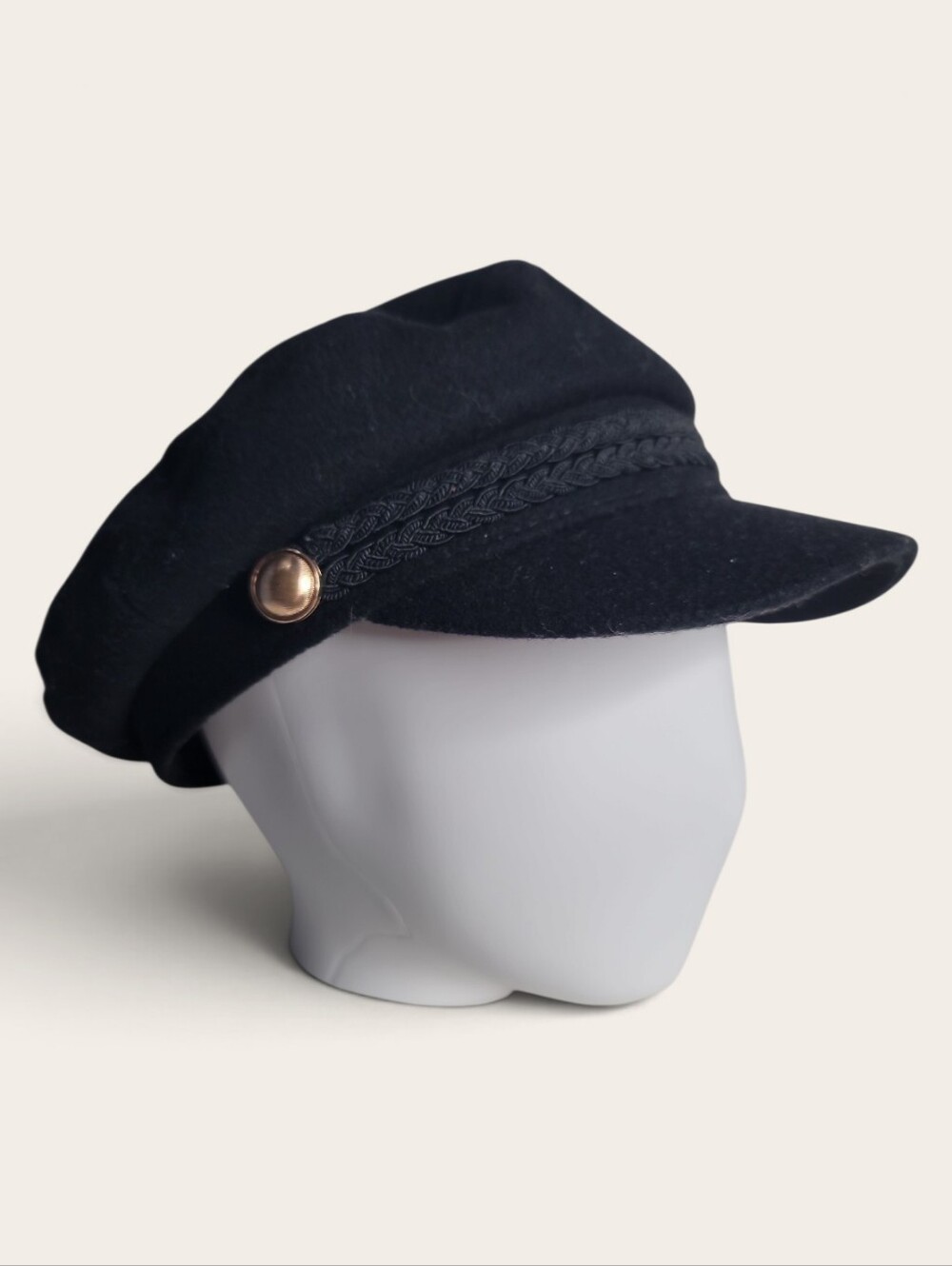 Zara Black Fisherman Newsboy Cap Wool Hat Size Medium